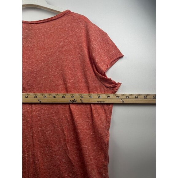 Free People Beach Coral Red Henley Scoop Neck Tee W/ Button Front LARGE - Picture 4 of 7